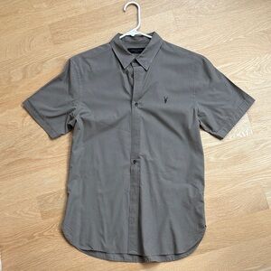 All Saints Grey Short Sleeve Collarred Shirt